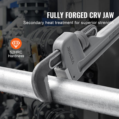 Aluminum straight pipe wrench 24 in adjustable plumbing wrench CRV jaw