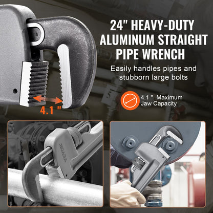 Aluminum straight pipe wrench 24 in adjustable plumbing wrench CRV jaw