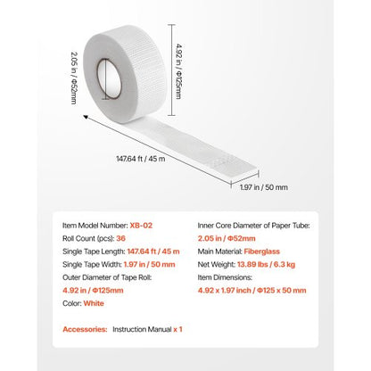 36 rullar 45m x 50mm självhäftande gipsfibertejp