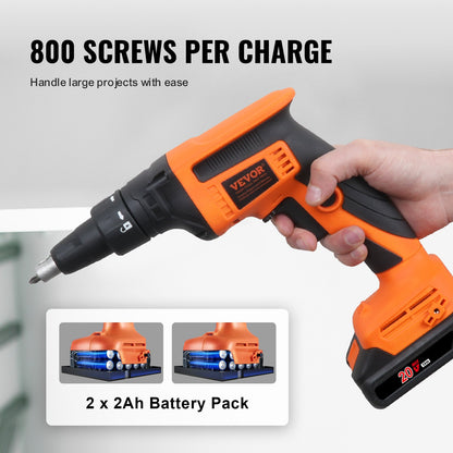 Trockenbauschrauber, 20 V Max Trockenbauschrauber, 4200 U/min bürstenloser Akku-Trockenbauschrauber-Satz mit 2 Akkupacks, Ladegerät, Gürtelclip und Werkzeugtasche, vorwärts und rückwärts verstellbar, integriertes LED-Licht