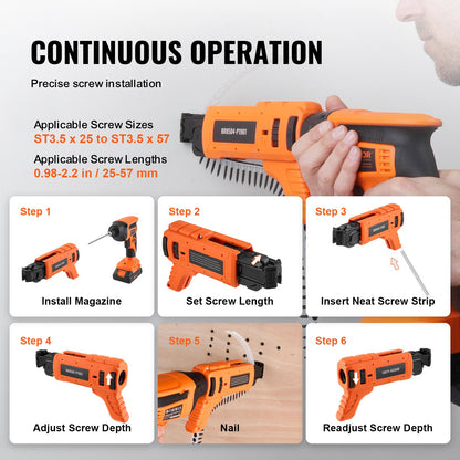 Drywall Screw Gun Auto-Feed, 20V Max Collated Drywall Screw Gun, 4200RPM Brushless Cordless Drywall Gun Kit with 2 Battery Packs, Charger, Belt Clip, Tool Bag, Screw Length and Depth Adjustable