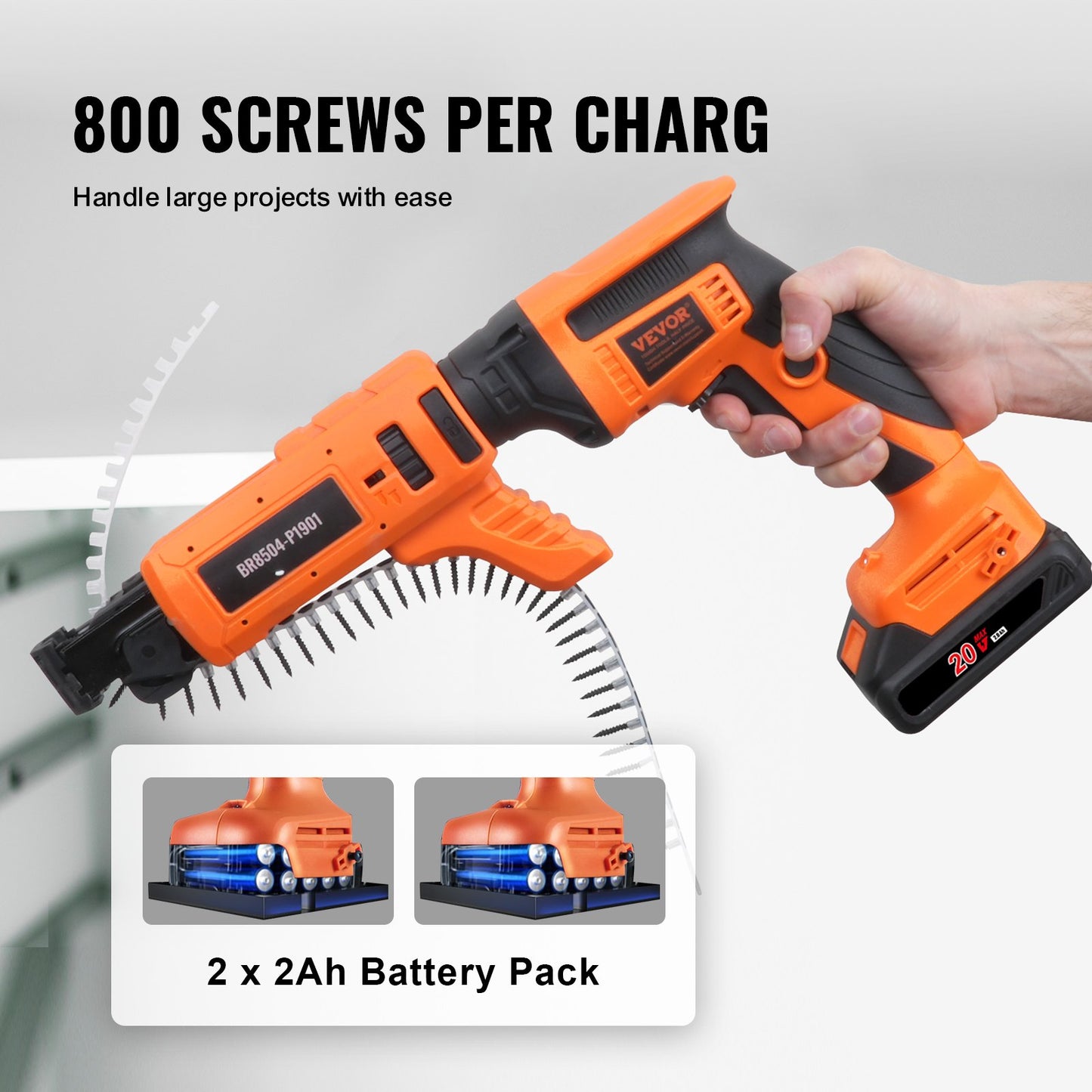Drywall Screw Gun Auto-Feed, 20V Max Collated Drywall Screw Gun, 4200RPM Brushless Cordless Drywall Gun Kit with 2 Battery Packs, Charger, Belt Clip, Tool Bag, Screw Length and Depth Adjustable