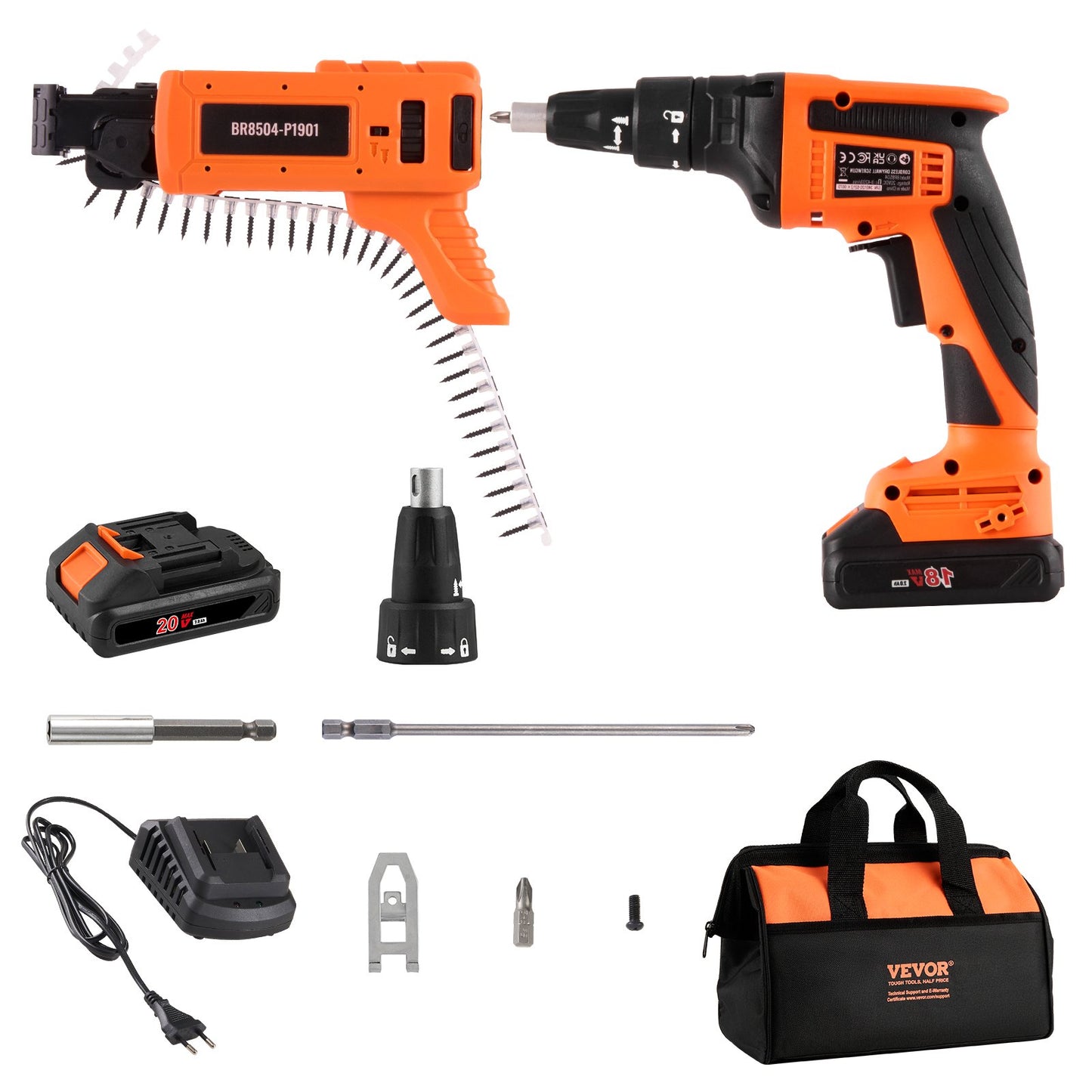 Drywall Screw Gun Auto-Feed, 20V Max Collated Drywall Screw Gun, 4200RPM Brushless Cordless Drywall Gun Kit with 2 Battery Packs, Charger, Belt Clip, Tool Bag, Screw Length and Depth Adjustable