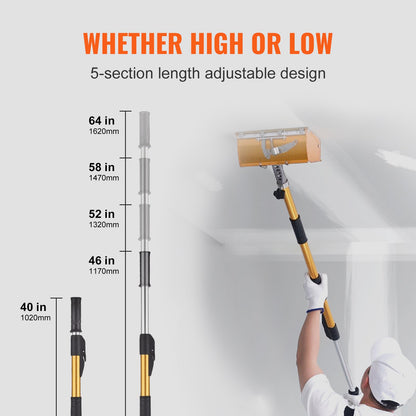 Drywall Flat Box Handtag, 40''-64'', anodiserad aluminium platt förlängningshandtag, 5-sektionslängd justerbar, halkfritt grepp och 360° målning för gipsskivor, väggskivor, plåtskivor