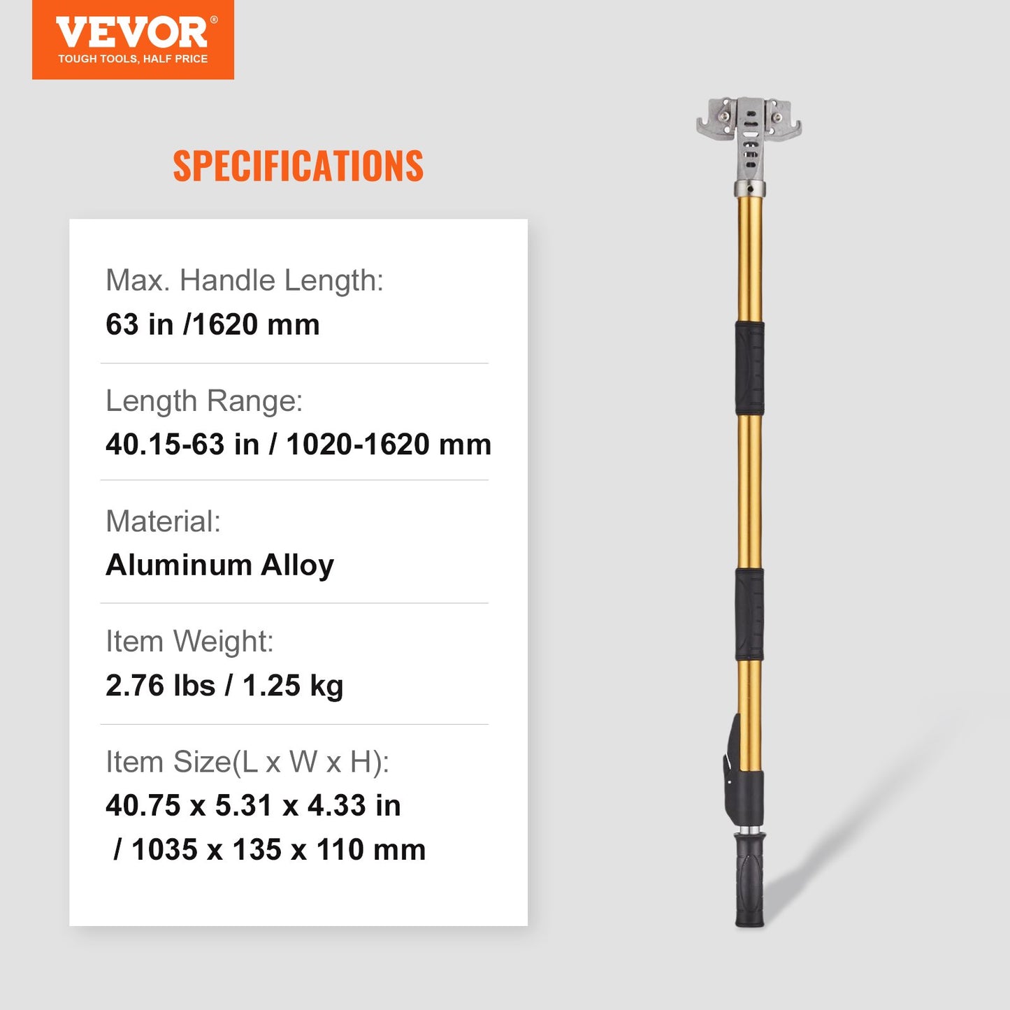 Drywall Flat Box Handtag, 40''-64'', anodiserad aluminium platt förlängningshandtag, 5-sektionslängd justerbar, halkfritt grepp och 360° målning för gipsskivor, väggskivor, plåtskivor