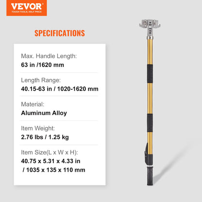 Drywall Flat Box Handtag, 40''-64'', anodiserad aluminium platt förlängningshandtag, 5-sektionslängd justerbar, halkfritt grepp och 360° målning för gipsskivor, väggskivor, plåtskivor