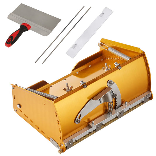 Drywall Flat Box, 10-tums bred snabbrengöring, aluminiumfinishing Mud Box för gipsskivor, Wallboard, Sheetrock, Bonus Mudguard, Extra 2 rostfria blad (10/12-tum)