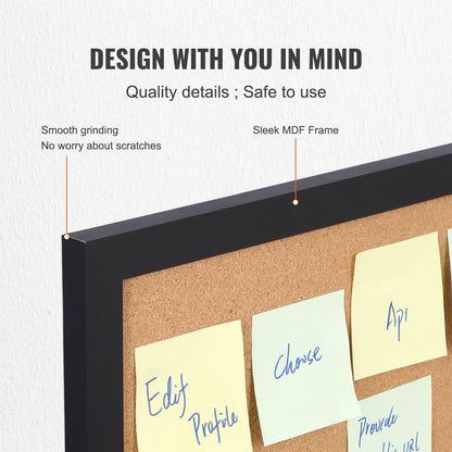 Cork Board, 36x24 inch Bulletin Board with MDF Adhesive Frame, Vision Board includes 10 knitting needles, for display and decoration in office home and school