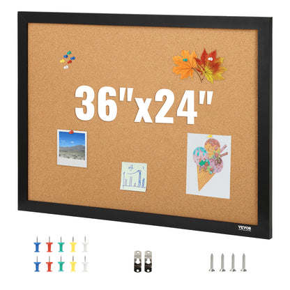 Cork Board, 36x24 inch Bulletin Board with MDF Adhesive Frame, Vision Board includes 10 knitting needles, for display and decoration in office home and school