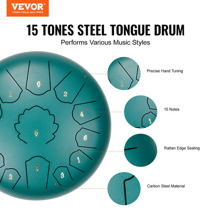 Steel Tongue Drum 12 in 13 tones rain drum for outside C major green