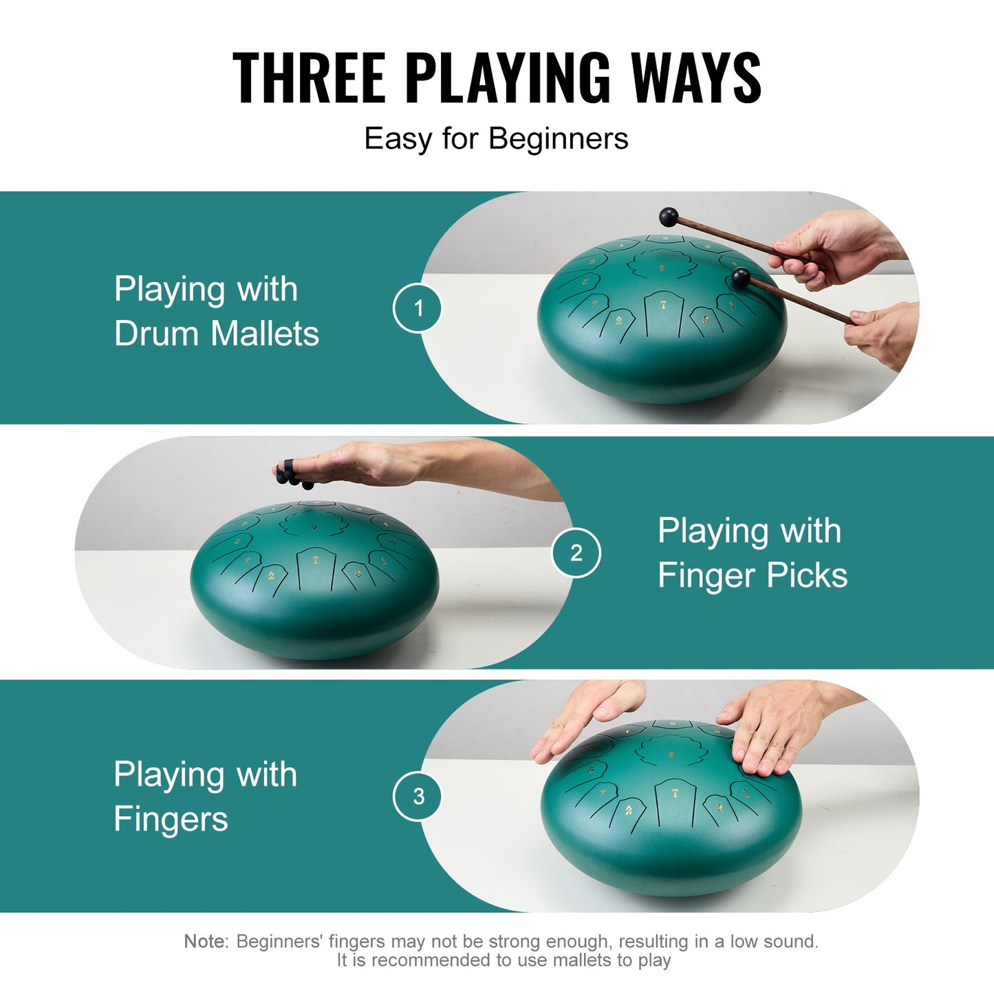 Steel Tongue Drum 12 in 13 tones rain drum for outside C major green