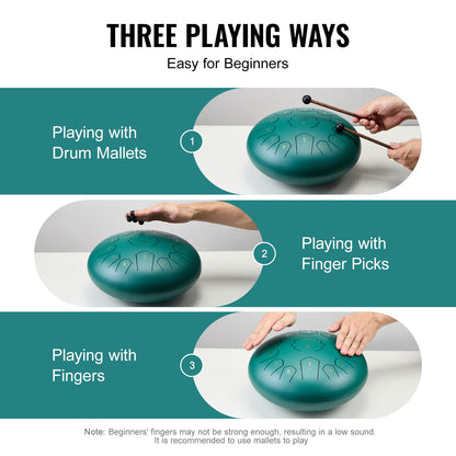 Steel Tongue Drum 12 in 13 tones rain drum for outside C major green