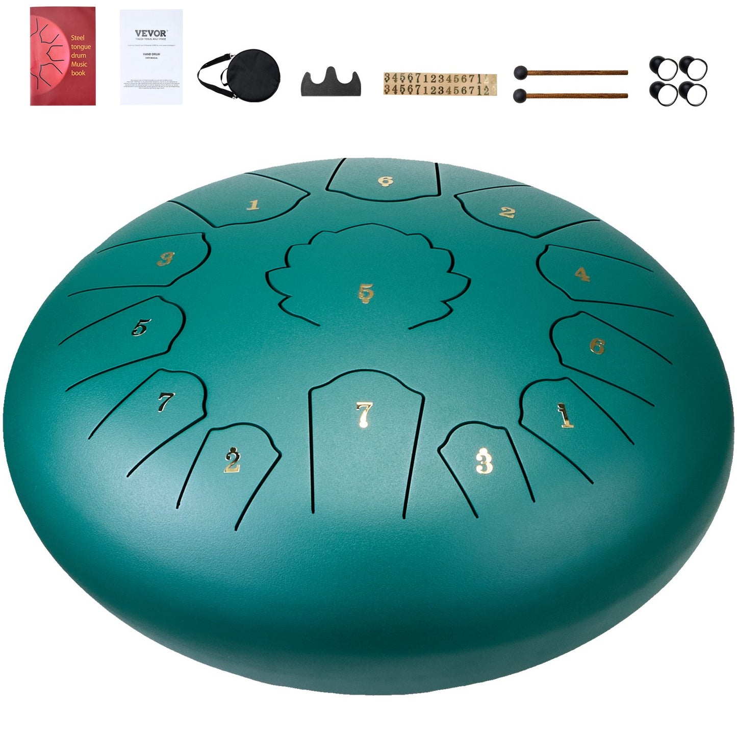 Steel Tongue Drum 12 in 13 tones rain drum for outside C major green