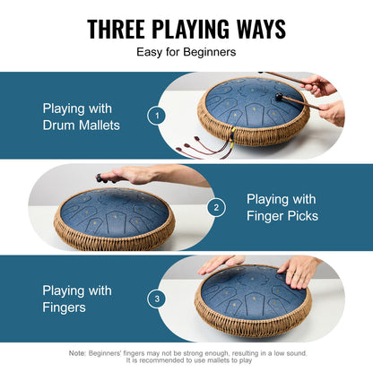 Steel Tongue Drum 14 in 15 Tones Rain Drum for Outside C Major Navy Blue