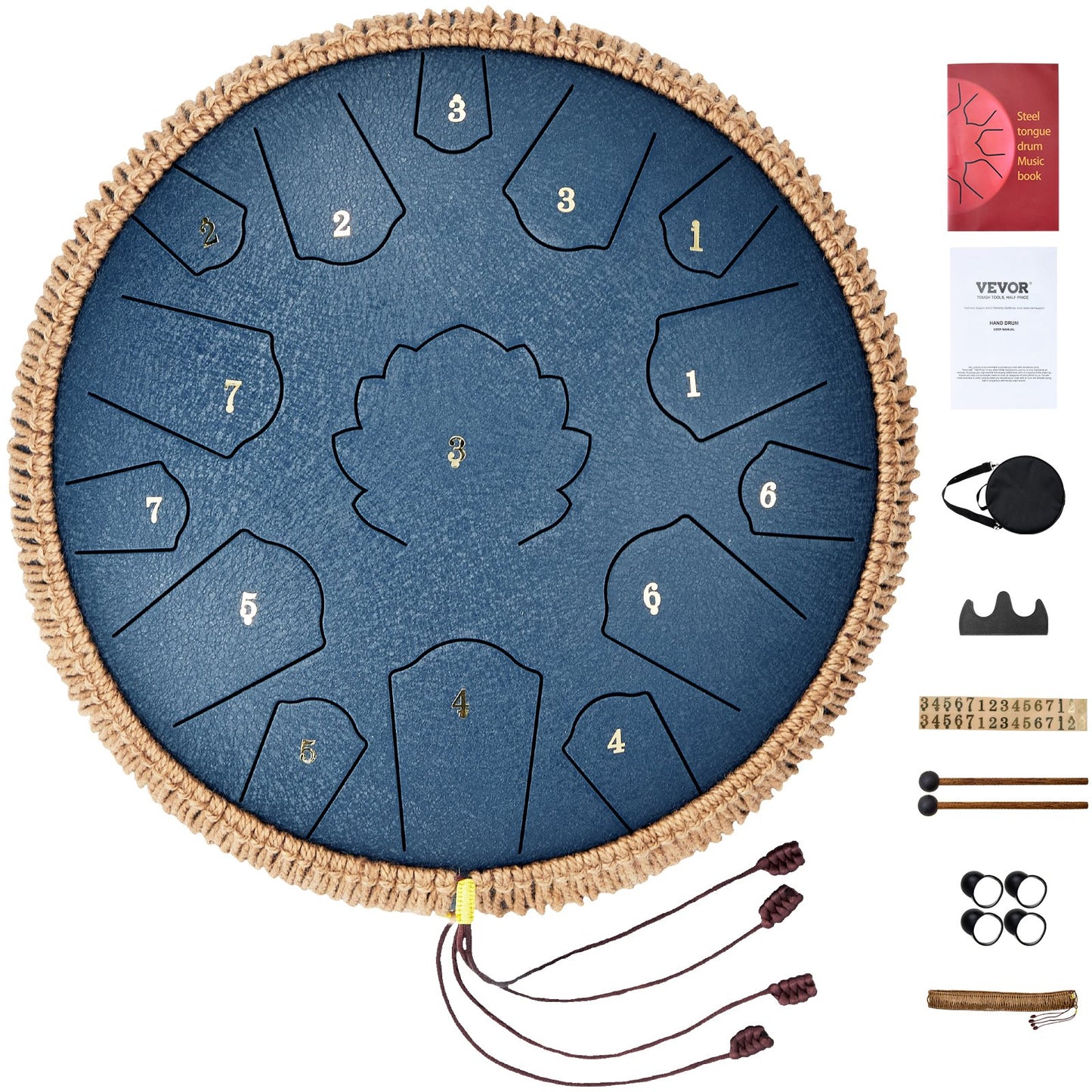 Steel Tongue Drum 14 in 15 Tones Rain Drum for Outside C Major Navy Blue