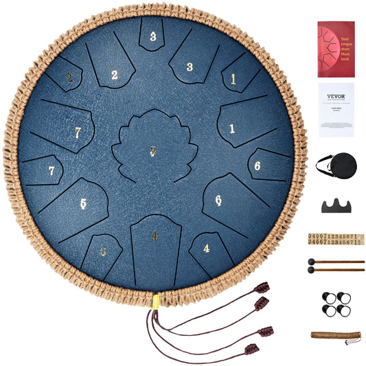 Steel Tongue Drum 14 in 15 Tones Rain Drum for Outside C Major Navy Blue
