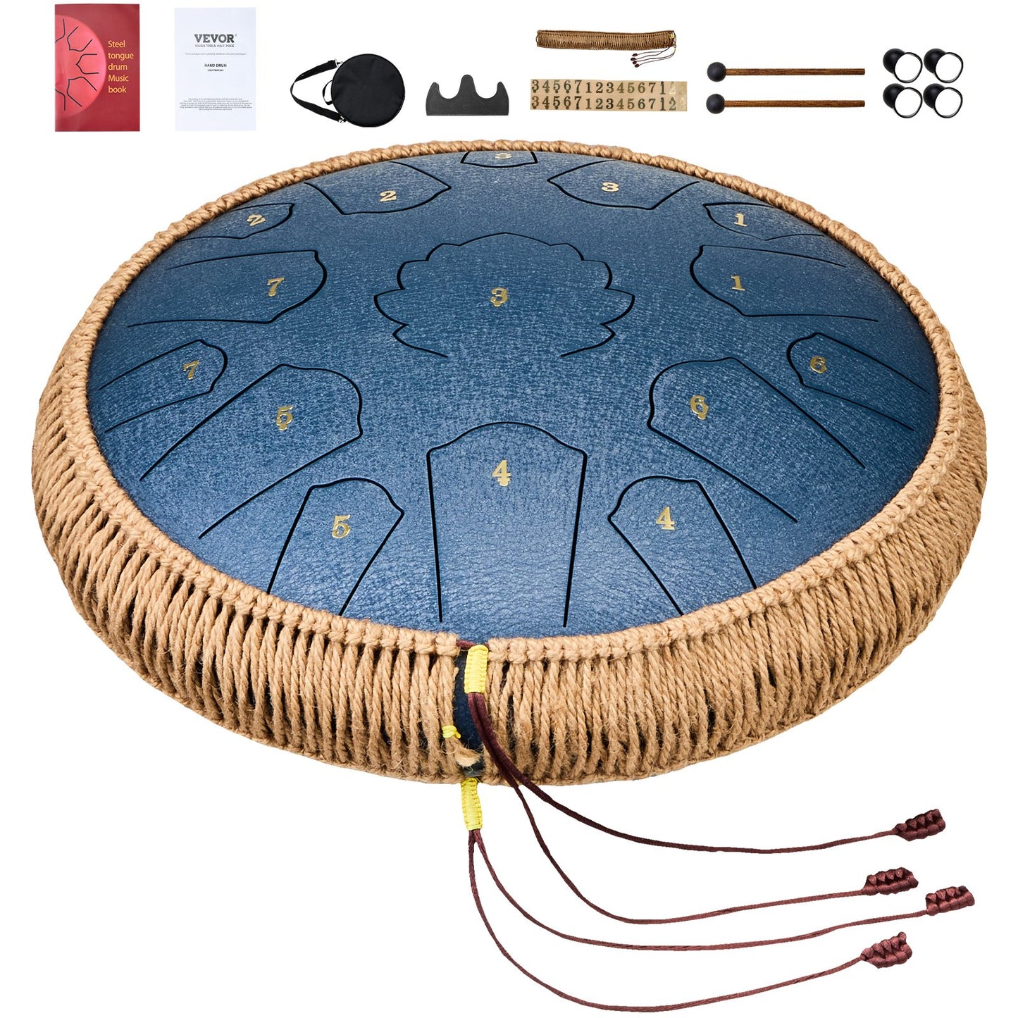 Steel Tongue Drum 14 in 15 Tones Rain Drum for Outside C Major Navy Blue