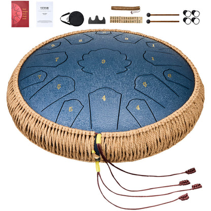 Steel Tongue Drum 14 in 15 Tones Rain Drum for Outside C Major Navy Blue