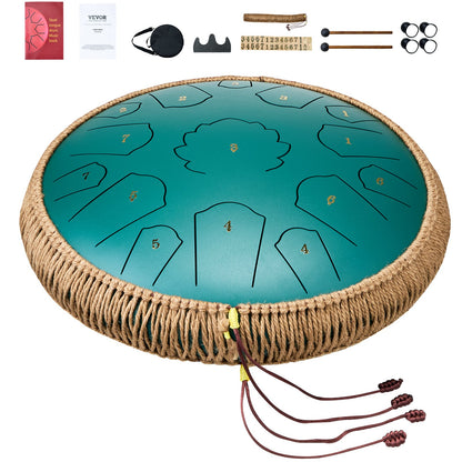 Steel Tongue Drum 14 in 15 Notes Regntrumma för Outside D Major Green