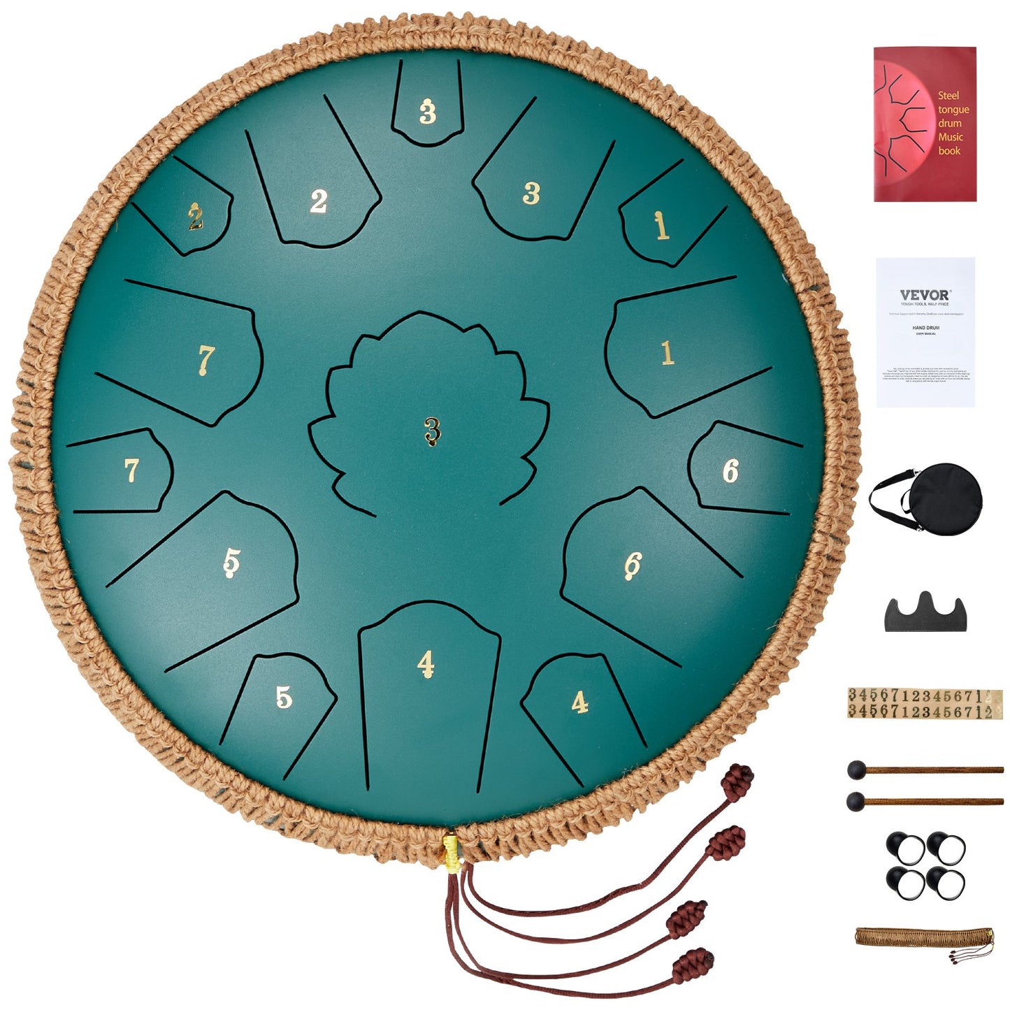 Steel Tongue Drum 14 in 15 tones rain drum for outside C major green