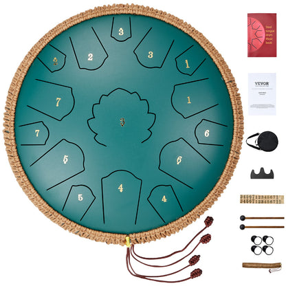 Steel Tongue Drum 14 in 15 tones rain drum for outside C major green