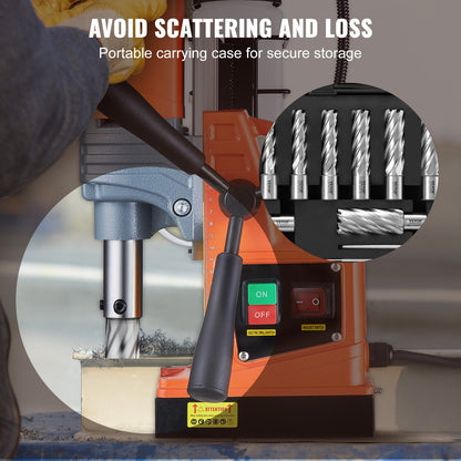Annular Cutter Set, 13-Piece Weldon Shank Mag Drill Bits, 2" Depth of Cut, 7/16" to 1-1/16" Cutting Diameter, M2AL HSS, with 2 Pilot Pins, Hex Key and Portable Case, for Use with Magnetic Dr.