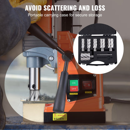 Annular Cutter Set, 6 pcs Weldon Shank Mag Drill Bits, 2" Cutting Depth, 1" to 2" Cutting Diameter, M2AL High Speed Steel, with 2 Pilot Pins and Portable Case, for Use with Magnetic Drills