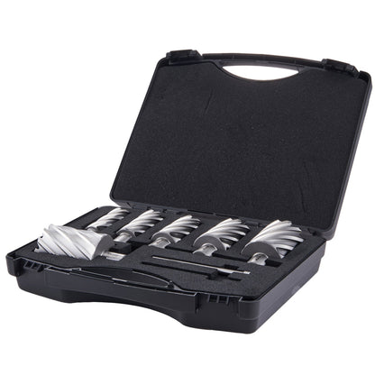 Annular Cutter Set, 6 pcs Weldon Shank Mag Drill Bits, 2" Cutting Depth, 1" to 2" Cutting Diameter, M2AL High Speed Steel, with 2 Pilot Pins and Portable Case, for Use with Magnetic Drills