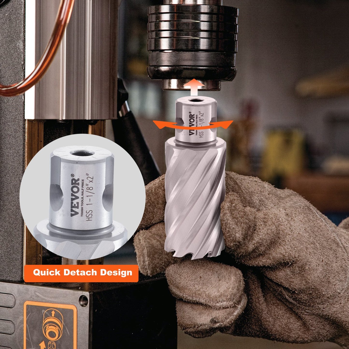 Annular Cutter Set, 6 pcs Universal Shank Mag Drill Bits, 2" Cutting Depth, 1" to 2" Cutting Diameter, M2AL High Speed Steel, with 2 Pilot Pins and Portable Case, for Use with Magnetic Drills