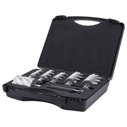 Annular Cutter Set, 6 pcs Universal Shank Mag Drill Bits, 2" Cutting Depth, 1" to 2" Cutting Diameter, M2AL High Speed Steel, with 2 Pilot Pins and Portable Case, for Use with Magnetic Drills