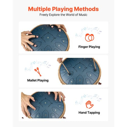 ståltungtrumma, 33 cm 15-noters regntrumma för utomhusträdgård, C-dur musiktrummor med notbok och klubbor, slagverksinstrument för meditation, yoga, nybörjare, musikalisk utbildning, marinblå |  EU
