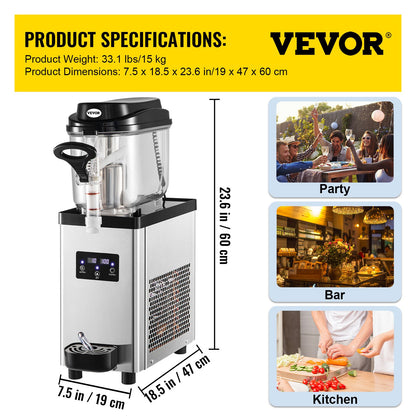 Commercial Slushy Machine, 6L/1.6 Gallons 25 Cups Single-Bowl, 705W 220V, Stainless Steel Margarita Smoothie Frozen Drink Maker, Slushie Machine for Supermarkets Cafes Restaurants Bars Home Use