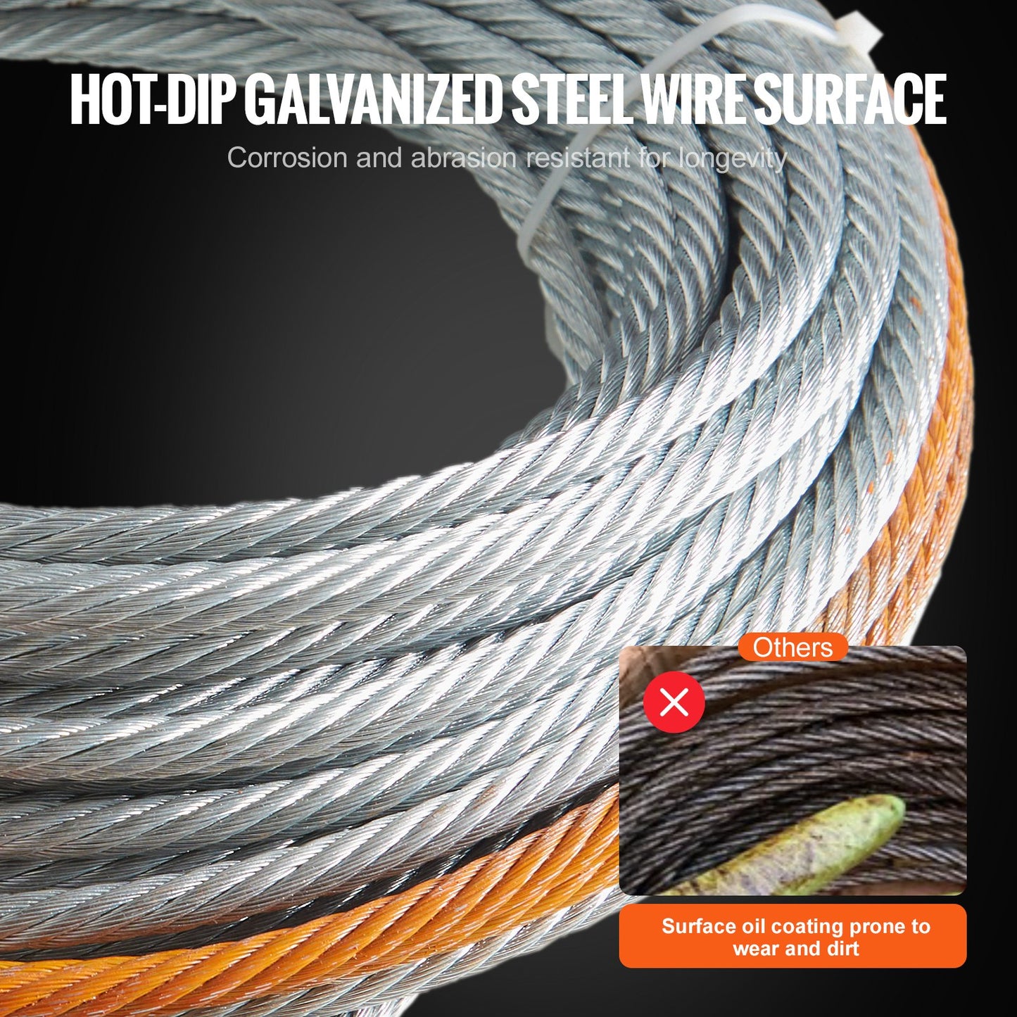 Galvanized Steel Winch Cable, 3/8 Inch x 50 Feet 15,200 lbs Breaking Strength, Wire Winch Rope with Swivel Hook, Heavy Duty Tow Cable, Universal Fit for SUV, Large Off-Road Vehicle, Truck