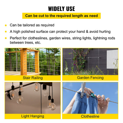 304 kabel av rostfritt stål 3/16 tum 7 X 19 stålvajer 250 fot stålkabel för räcke Trädgård gör det själv balustrade
