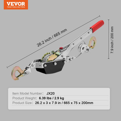 Power Puller Come Along Vinsch 2 Ton 4409 lbs Heavy Duty Pull Hoist 2 krokar