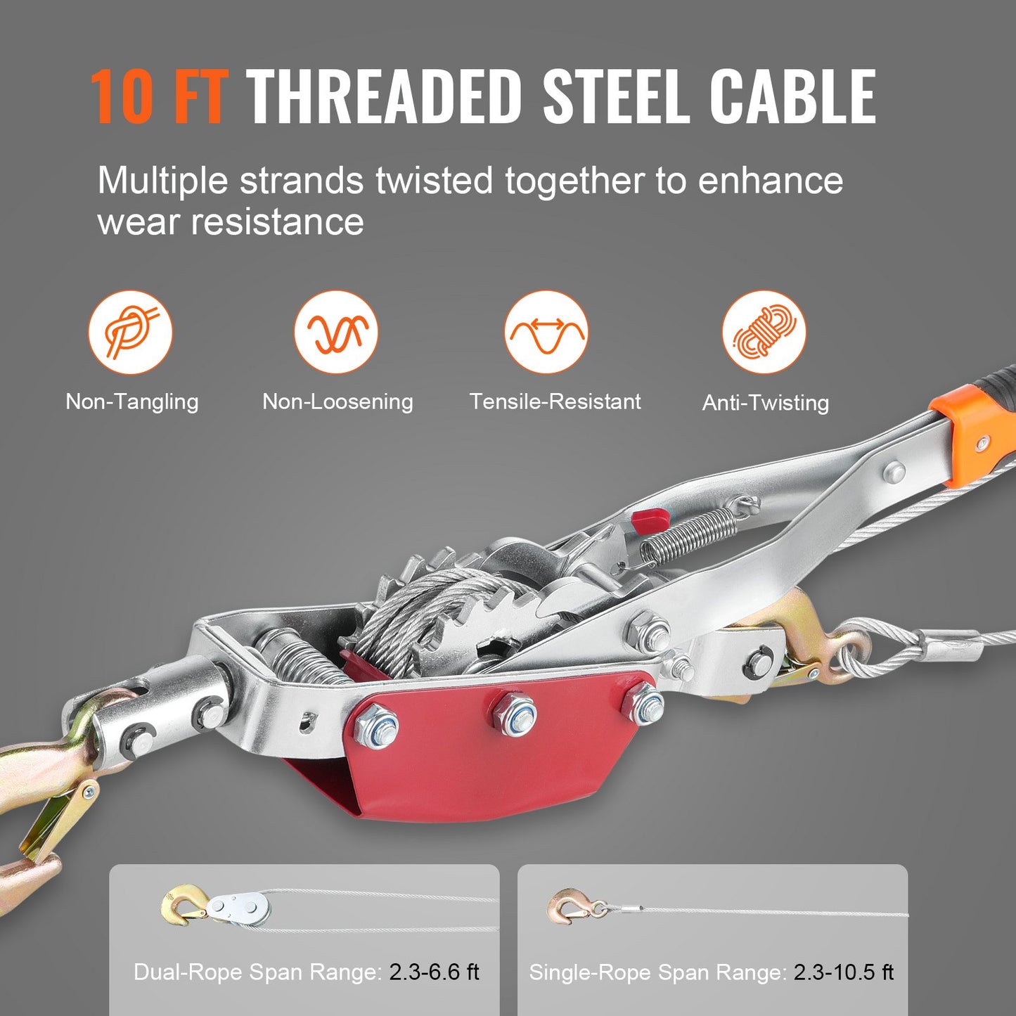 Power Puller Come Along Winch 4 Ton 8818 lbs Heavy Duty Pull Hoist 3 Hooks