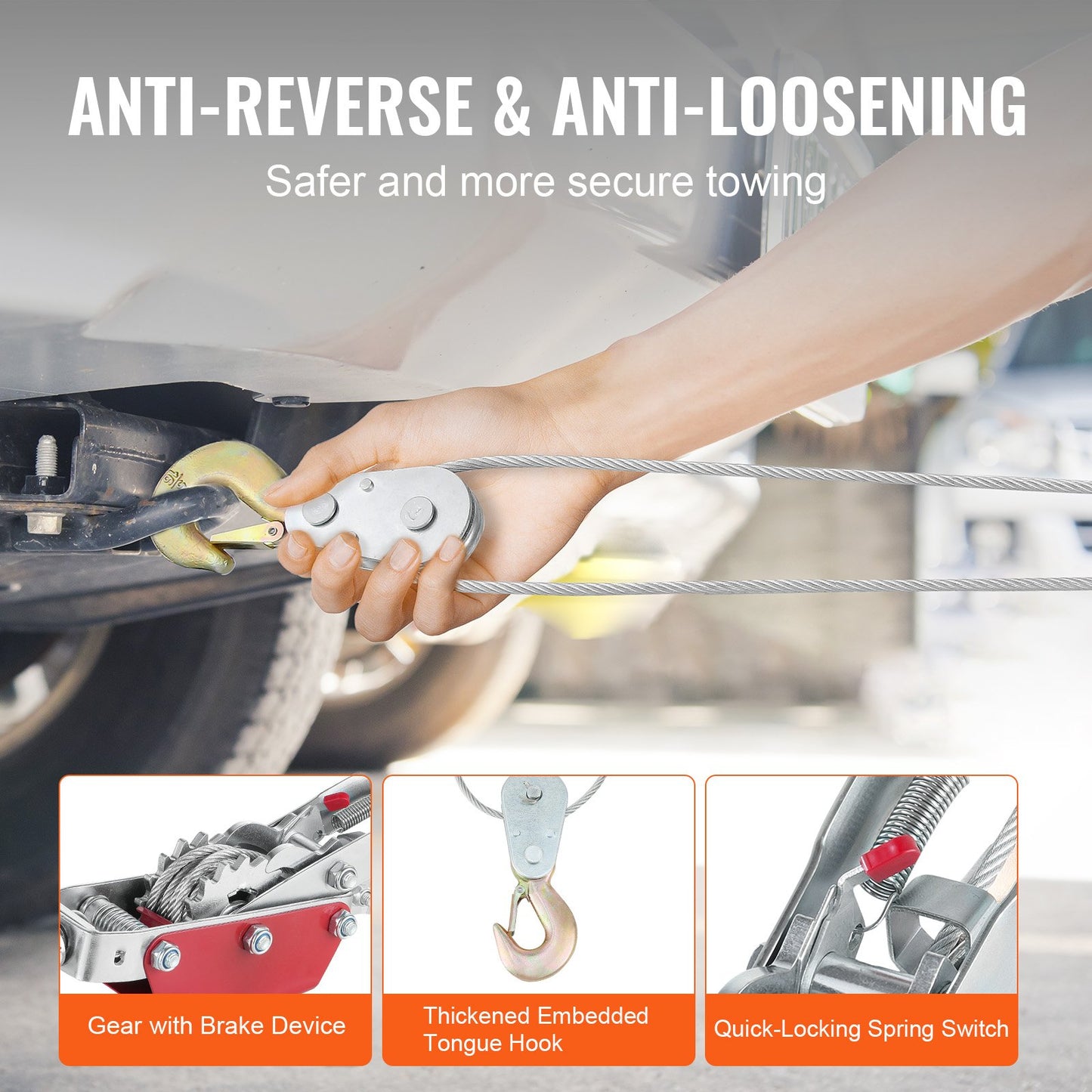 Power Puller Come Along Winch 4 Ton 8818 lbs Heavy Duty Pull Hoist 3 Hooks