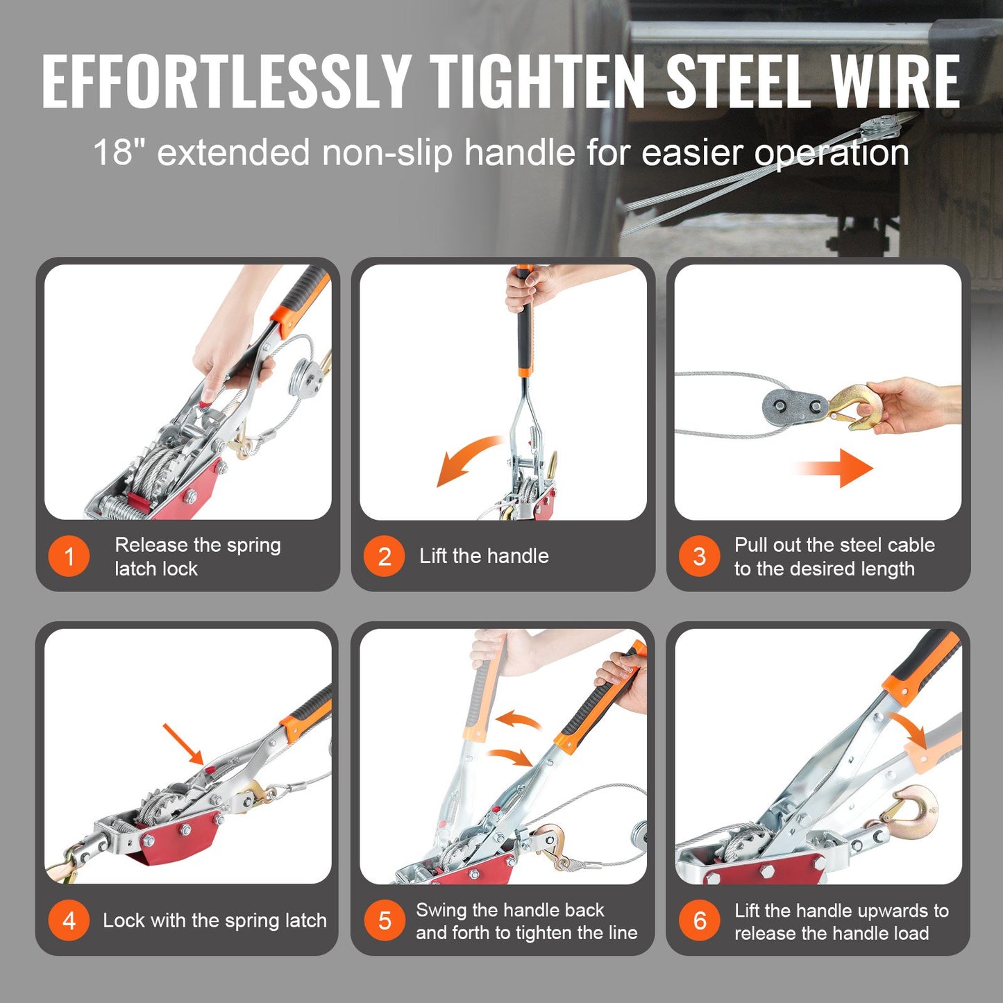 Power Puller Come Along Winch 4 Ton 8818 lbs Heavy Duty Pull Hoist 3 Hooks