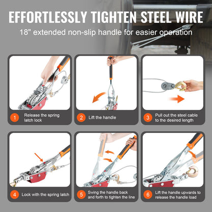 Power Puller Come Along Winch 4 Ton 8818 lbs Heavy Duty Pull Hoist 3 Hooks