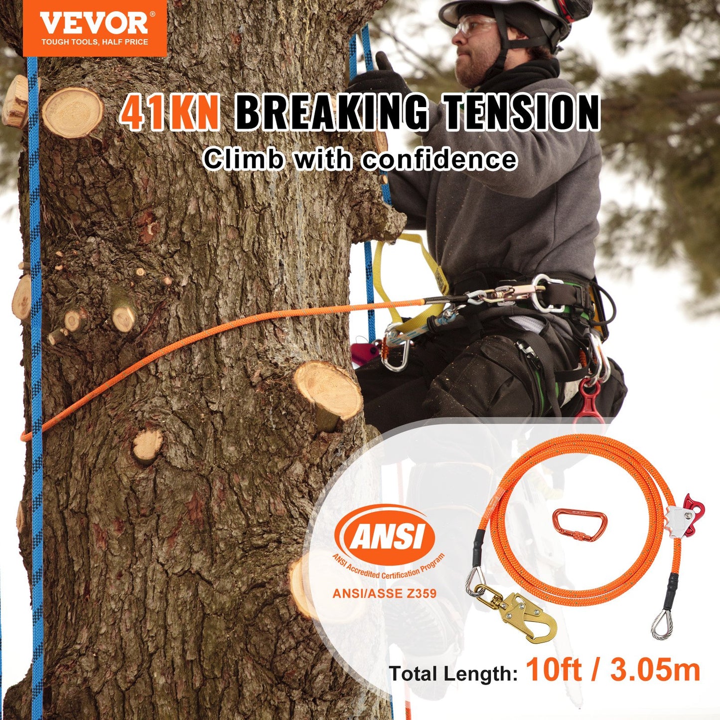 16 mm stålkärna Flipline 10ft (3m) Arborist Flipline för fallskydd