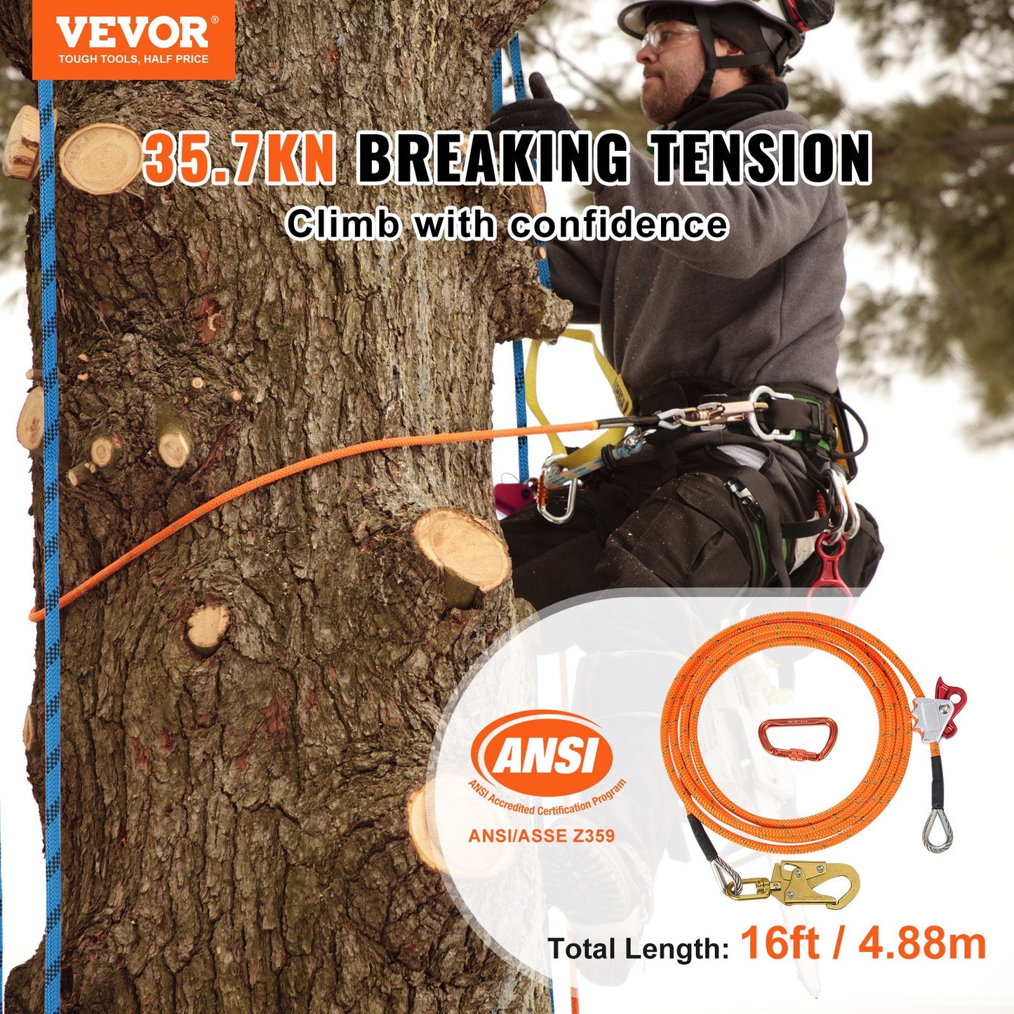 12,7 mm stålkärna Flipline 16ft (4,8 m) Arborist Flipline för fallskydd