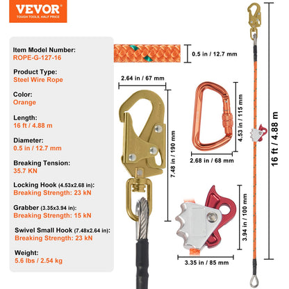 12,7 mm stålkärna Flipline 16ft (4,8 m) Arborist Flipline för fallskydd