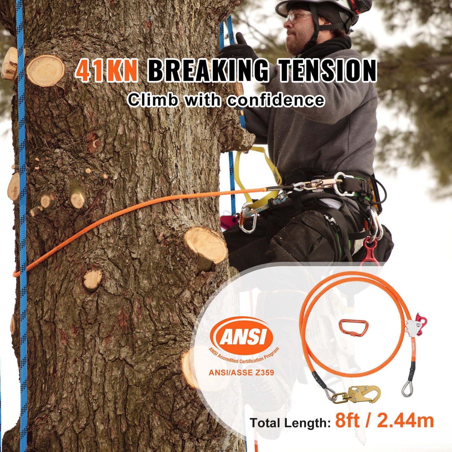 16 mm stålkärna Flipline 8ft (2,4 m) Arborist Flipline för fallskydd