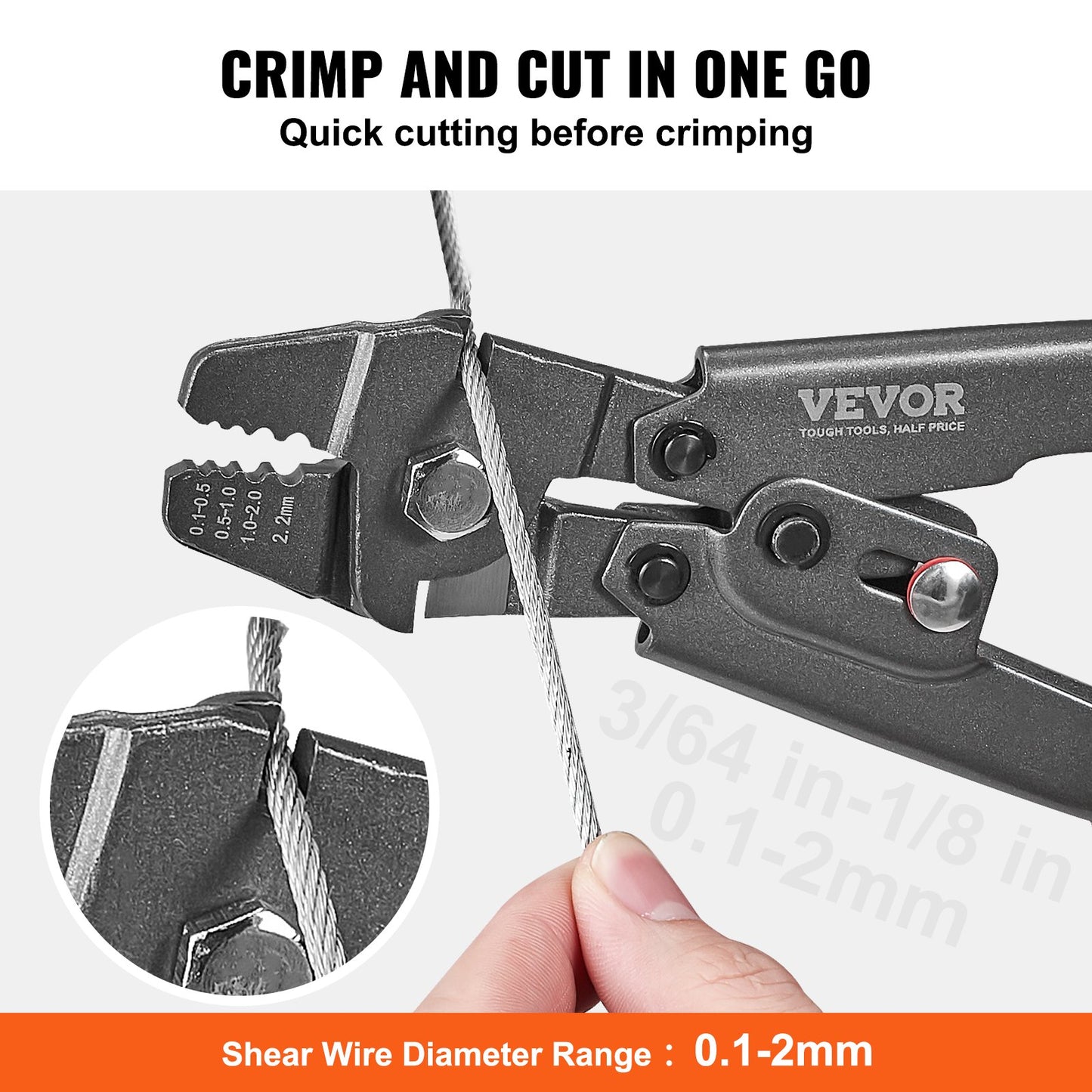 Crimping tool, up to 2.2 mm steel rope crimping tool, shrink sleeve set with a cable cutter and 160 pcs aluminum buckles, Teflon coating rust prevention fishing crimping tool