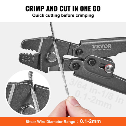 Crimping tool, up to 2.2 mm steel rope crimping tool, shrink sleeve set with a cable cutter and 160 pcs aluminum buckles, Teflon coating rust prevention fishing crimping tool