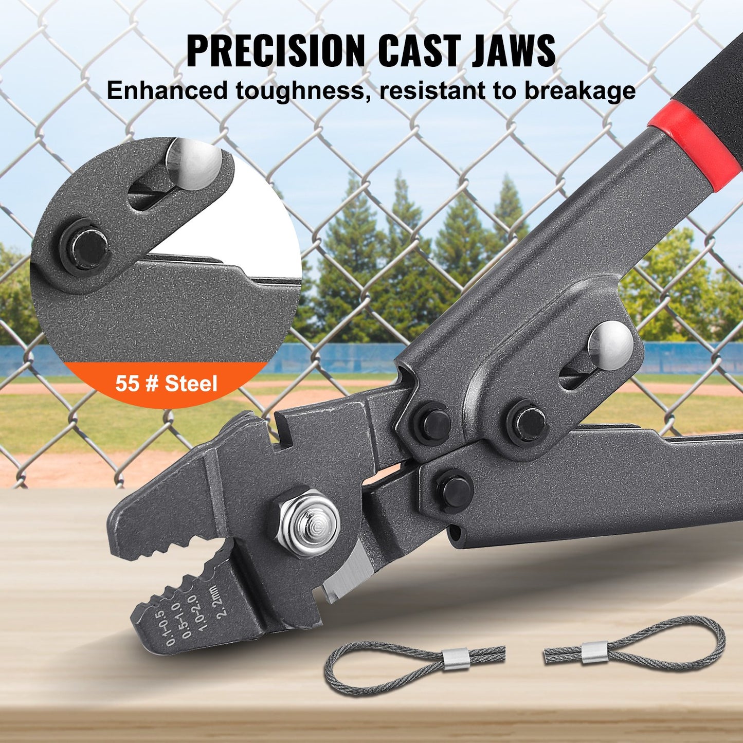 Crimping tool, up to 2.2 mm steel rope crimping tool, shrink sleeve set with a cable cutter and 160 pcs aluminum buckles, Teflon coating rust prevention fishing crimping tool