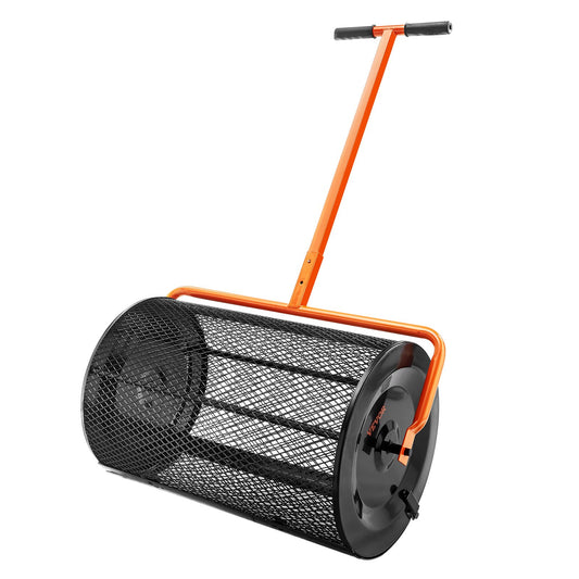 Compost Spreader, 24.4-25.6" Height Adjustable Handle, 24" Wide, Lawn and Garden Sod Mouse Roller with Side Locks, Powder Coated Steel Mesh Basket for Spreading Manure, Topsoil, Black