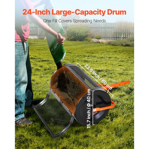 Kompostspridare, 24 tum bred torvmossspridare med T-format handtag, 3 höjdjusterbar, pulverlackerad ståltorvvals, kraftiga gräsfröspridare för plantering och sådd |  EU