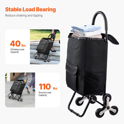 Stair Climbing Trolley Foldable Shopping Cart 36L with Storage Bag 6 Wheels