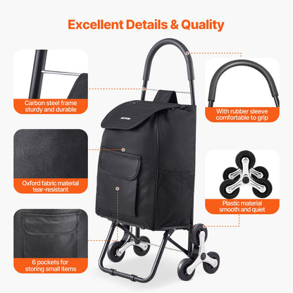 Stair Climbing Trolley Foldable Shopping Cart 36L with Storage Bag 6 Wheels